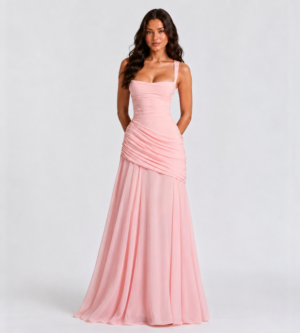Margot Square-Neck Corset Maxi Dress - Pink