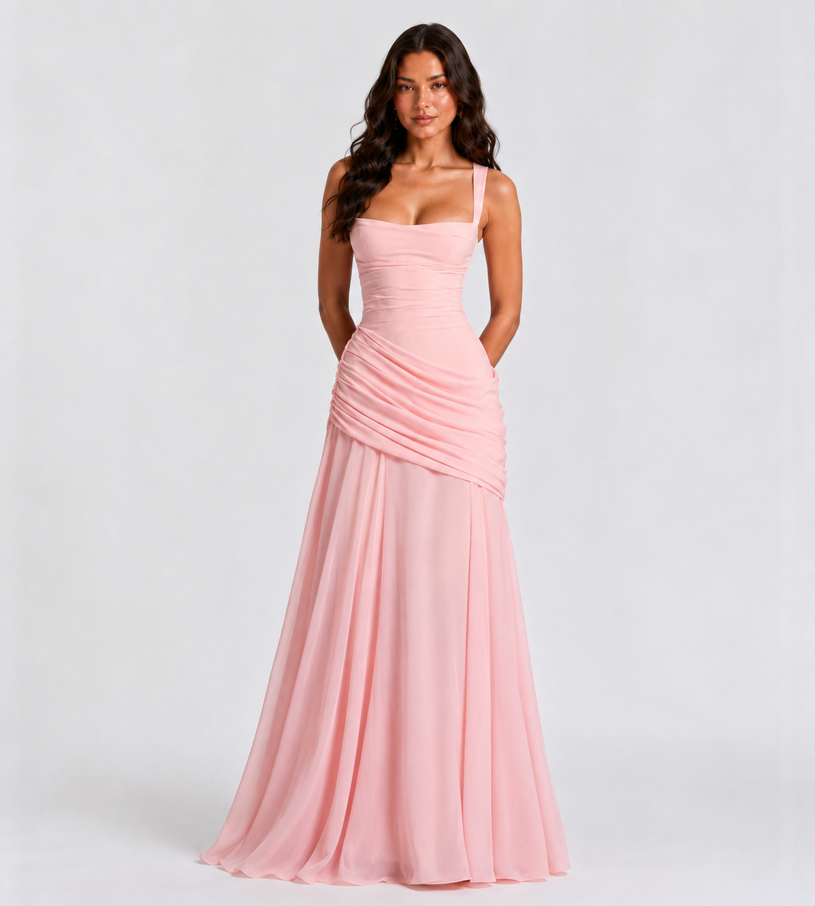 Margot Square-Neck Corset Maxi Dress - Pink
