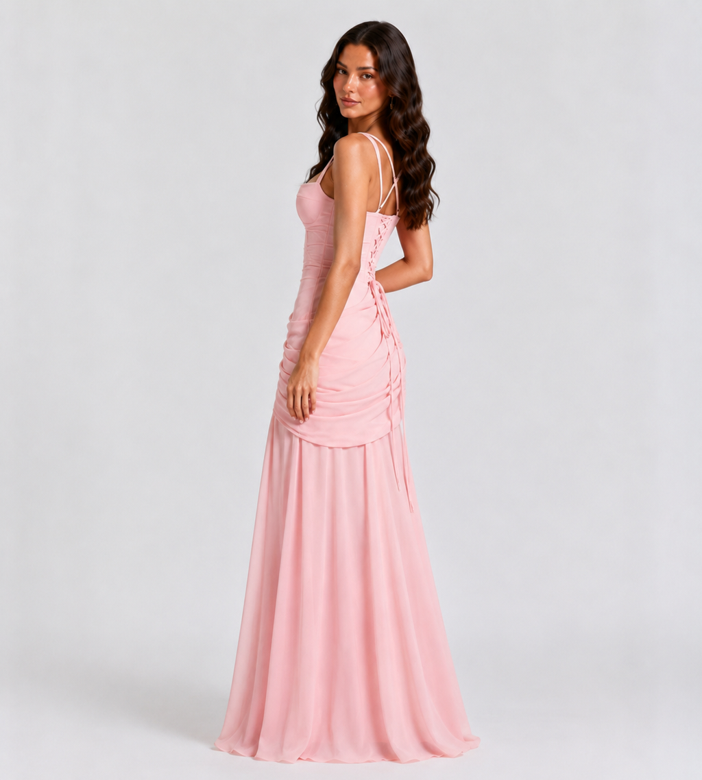 Margot Square-Neck Corset Maxi Dress - Pink