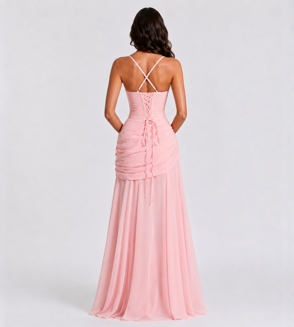 Margot Square-Neck Corset Maxi Dress - Pink