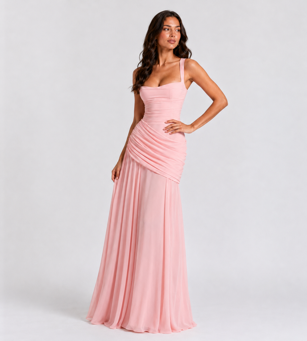 Margot Square-Neck Corset Maxi Dress - Pink