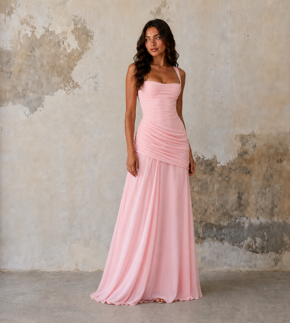Margot Square-Neck Corset Maxi Dress - Pink