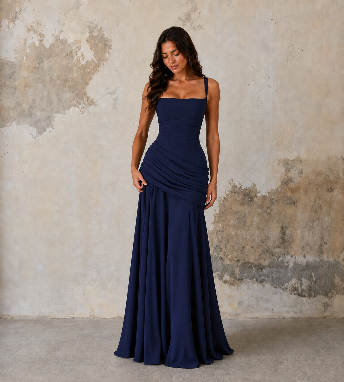 Margot Square-Neck Corset Maxi Dress - Navy