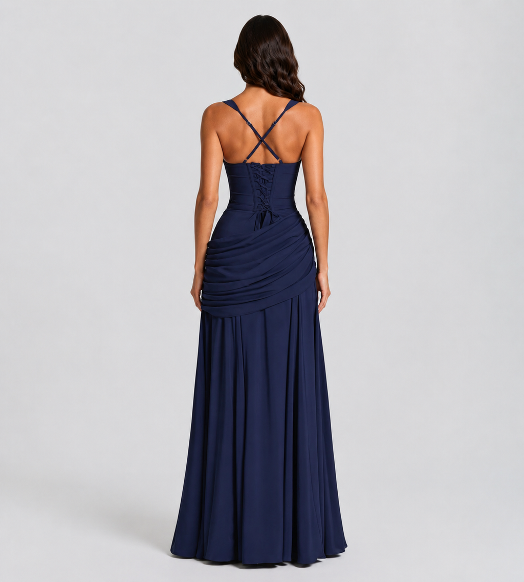 Margot Square-Neck Corset Maxi Dress - Navy