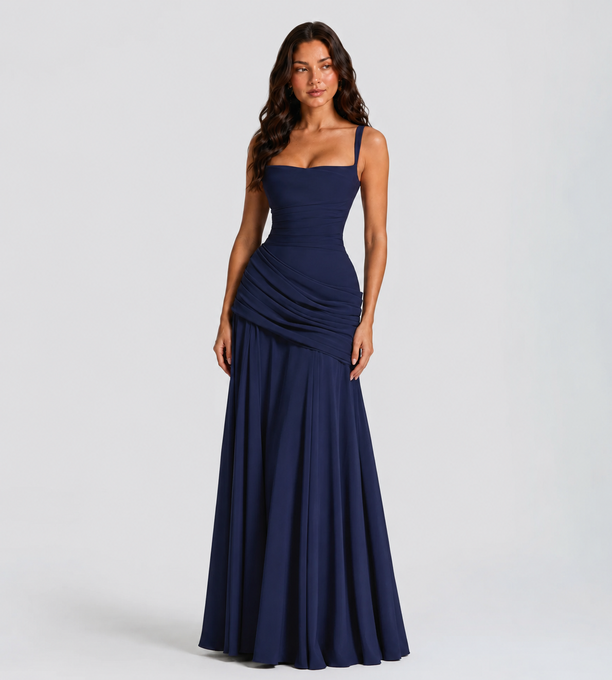 Margot Square-Neck Corset Maxi Dress - Navy
