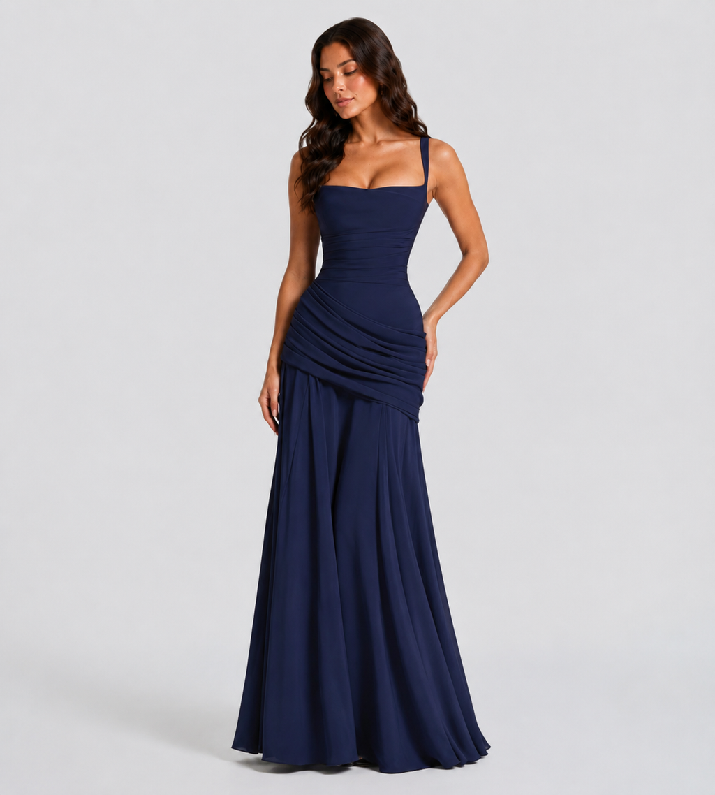 Margot Square-Neck Corset Maxi Dress - Navy
