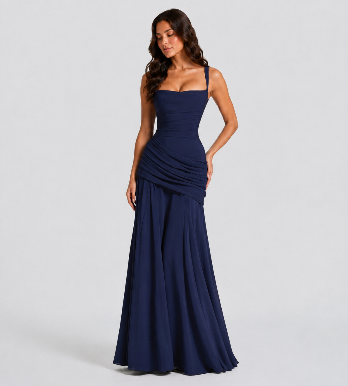 Margot Square-Neck Corset Maxi Dress - Navy