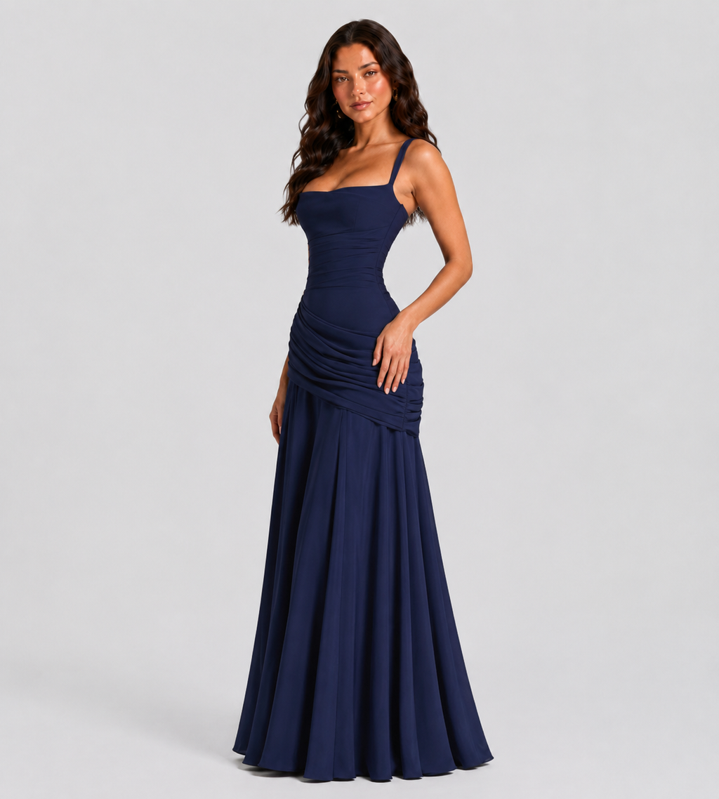 Margot Square-Neck Corset Maxi Dress - Navy