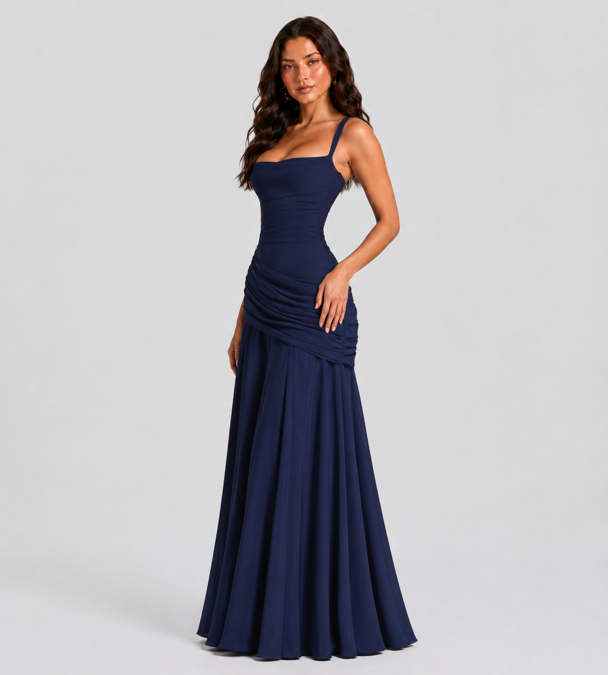 Margot Square-Neck Corset Maxi Dress - Navy