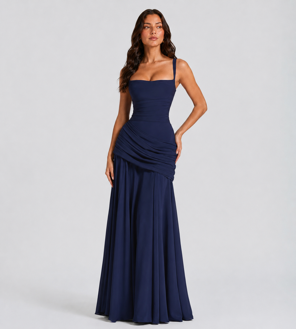 Margot Square-Neck Corset Maxi Dress - Navy