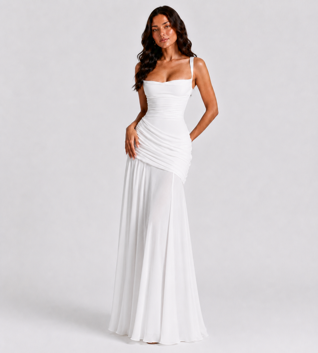 Margot Square-Neck Corset Maxi Dress - White