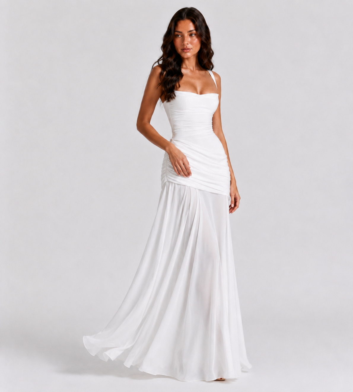 Margot Square-Neck Corset Maxi Dress - White