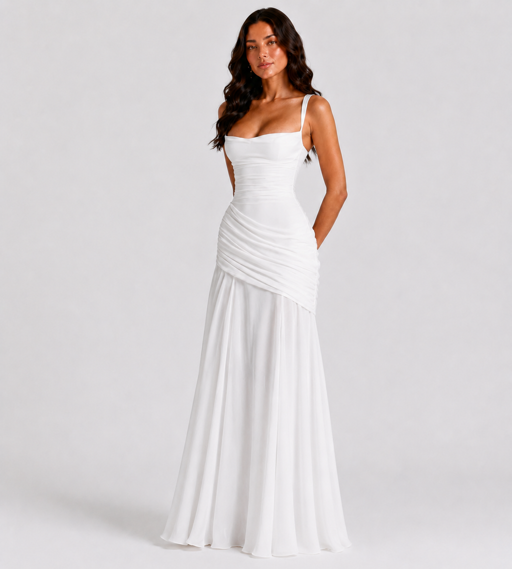 Margot Square-Neck Corset Maxi Dress - White