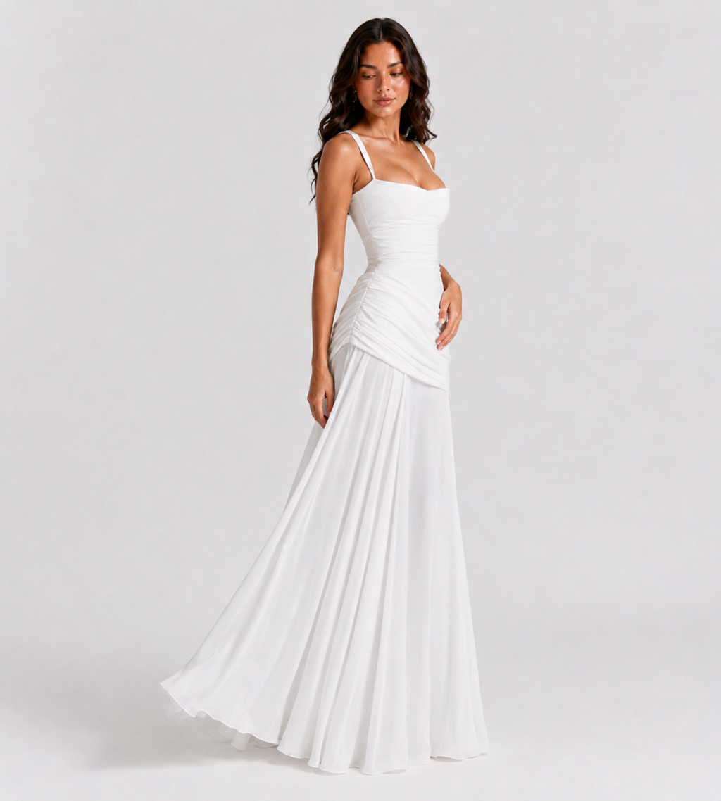 Margot Square-Neck Corset Maxi Dress - White