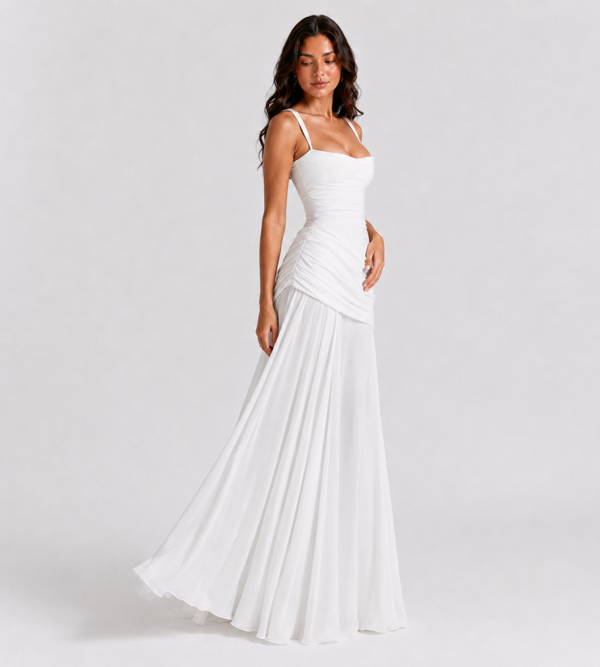 Margot Square-Neck Corset Maxi Dress - White