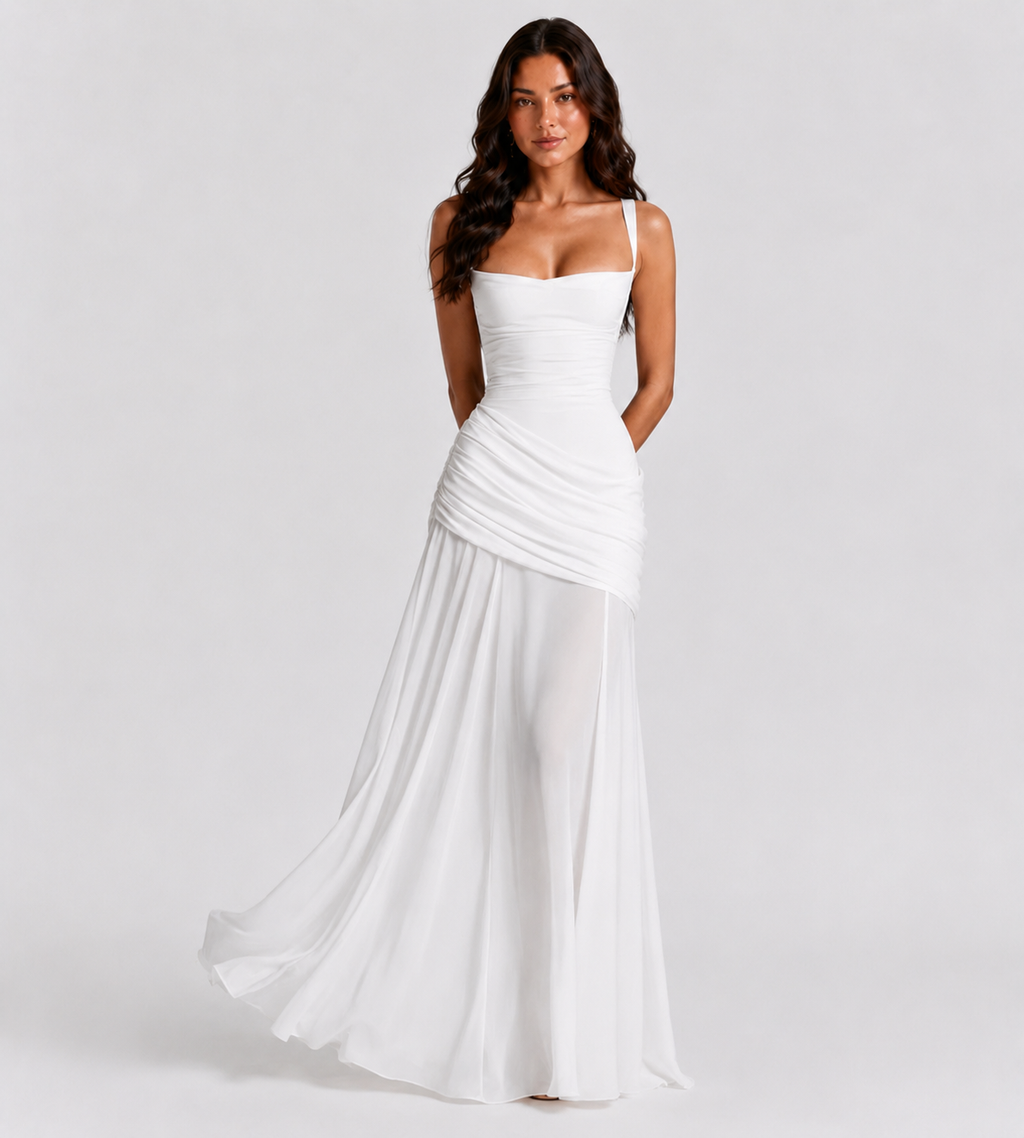 Margot Square-Neck Corset Maxi Dress - White