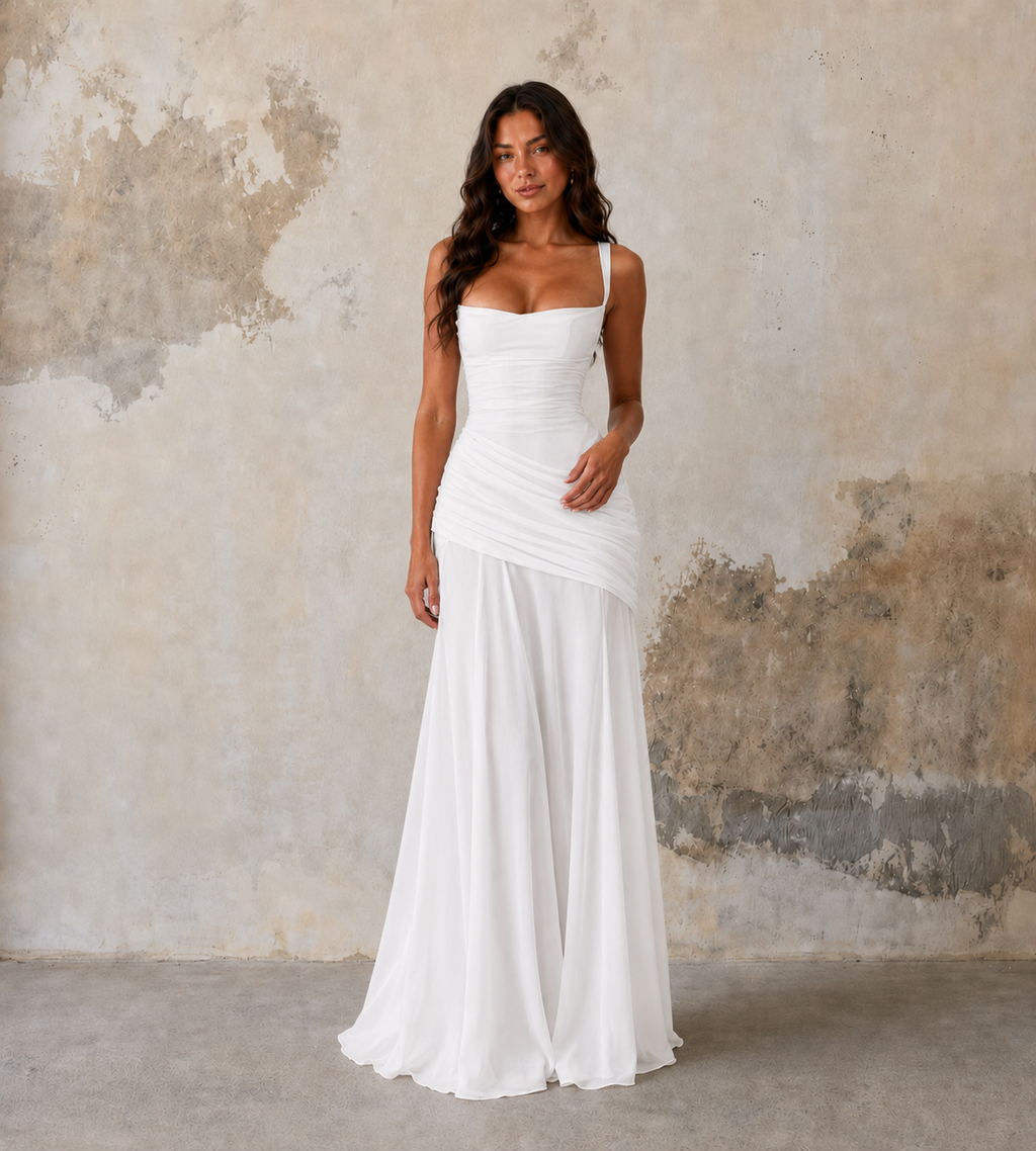 Margot Square-Neck Corset Maxi Dress - White
