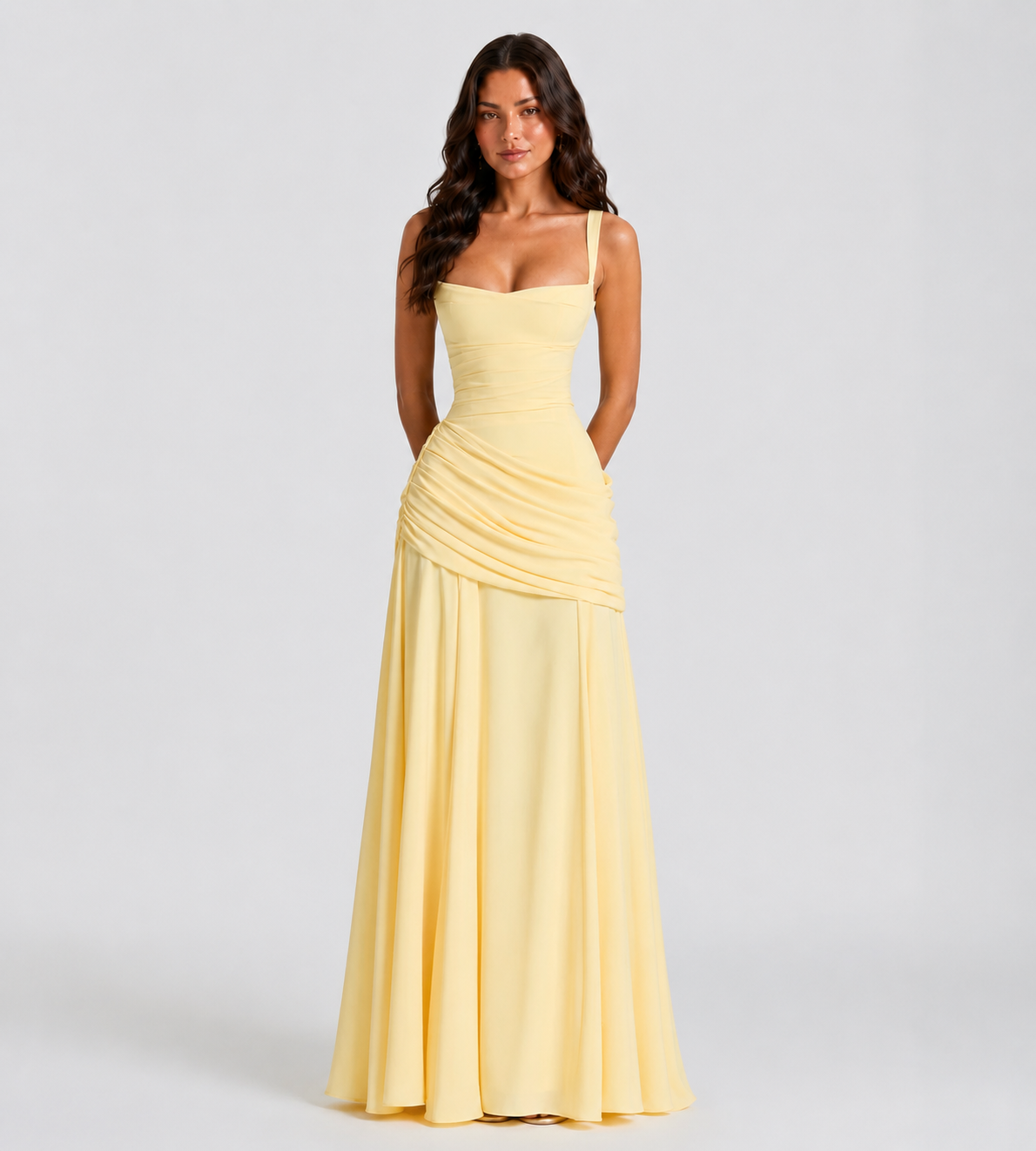 Margot Square-Neck Corset Maxi Dress - Lemon