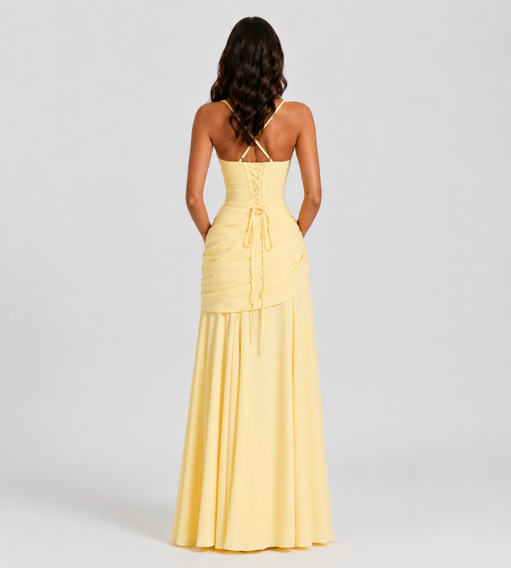 Margot Square-Neck Corset Maxi Dress - Lemon