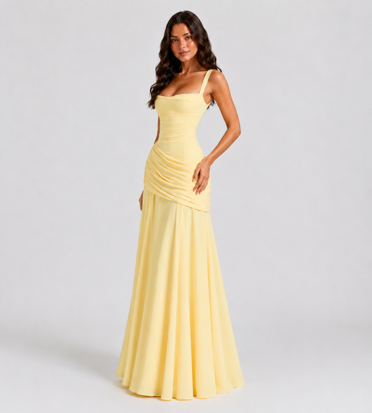 Margot Square-Neck Corset Maxi Dress - Lemon