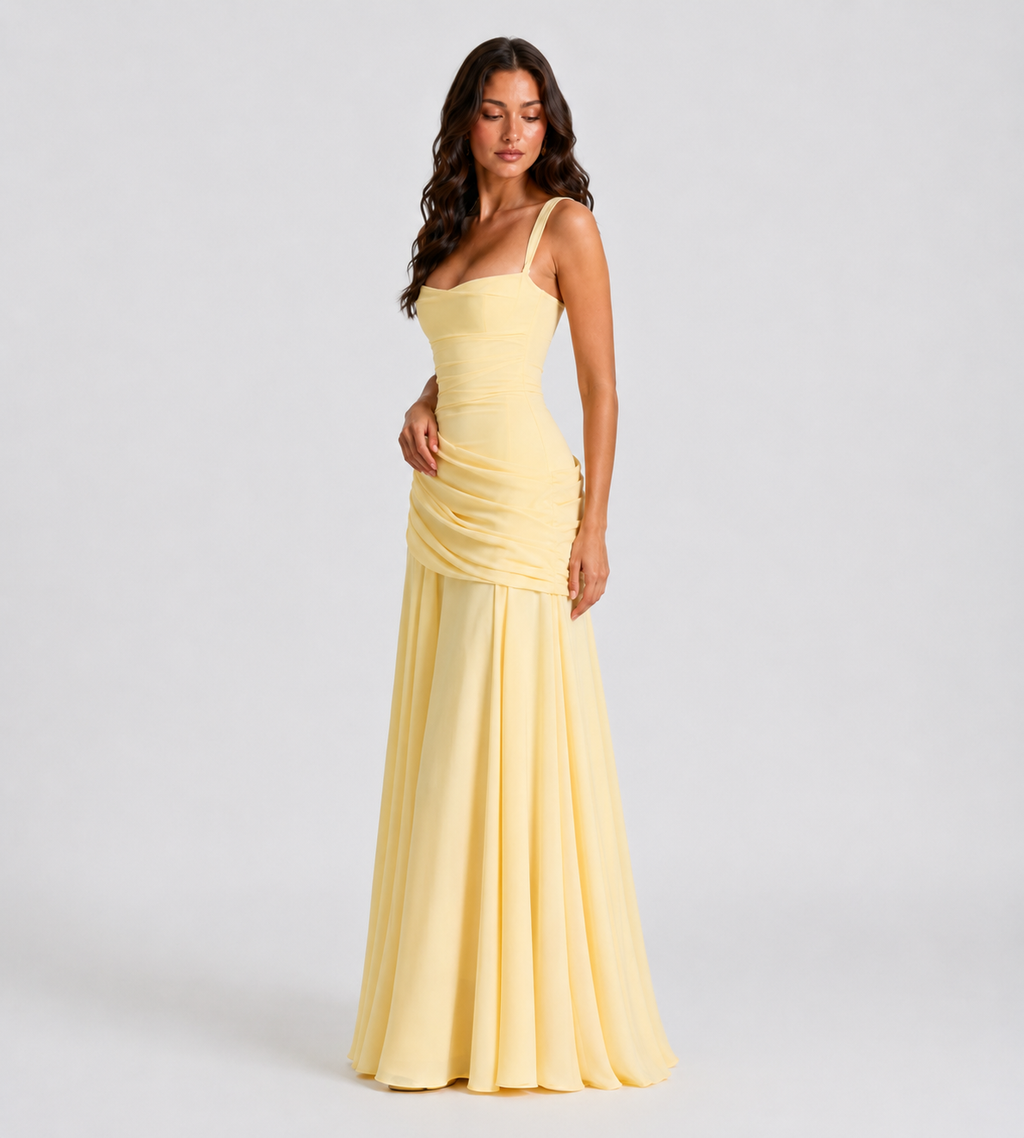 Margot Square-Neck Corset Maxi Dress - Lemon