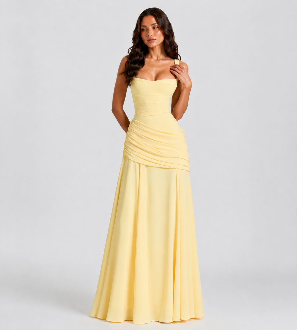 Margot Square-Neck Corset Maxi Dress - Lemon