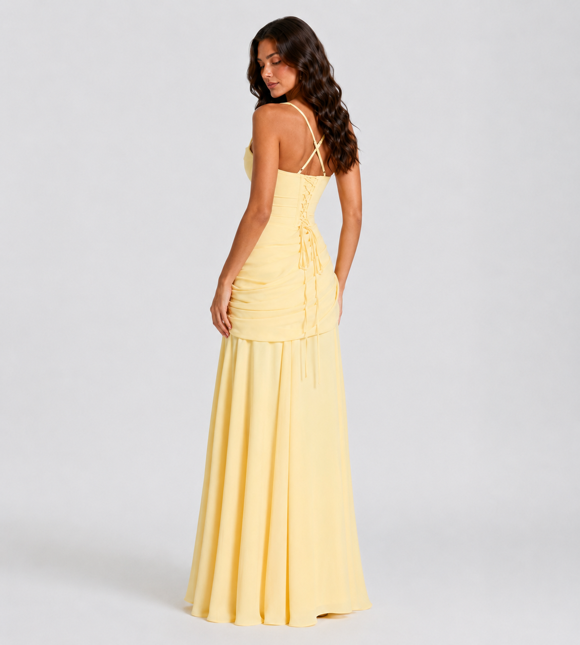 Margot Square-Neck Corset Maxi Dress - Lemon