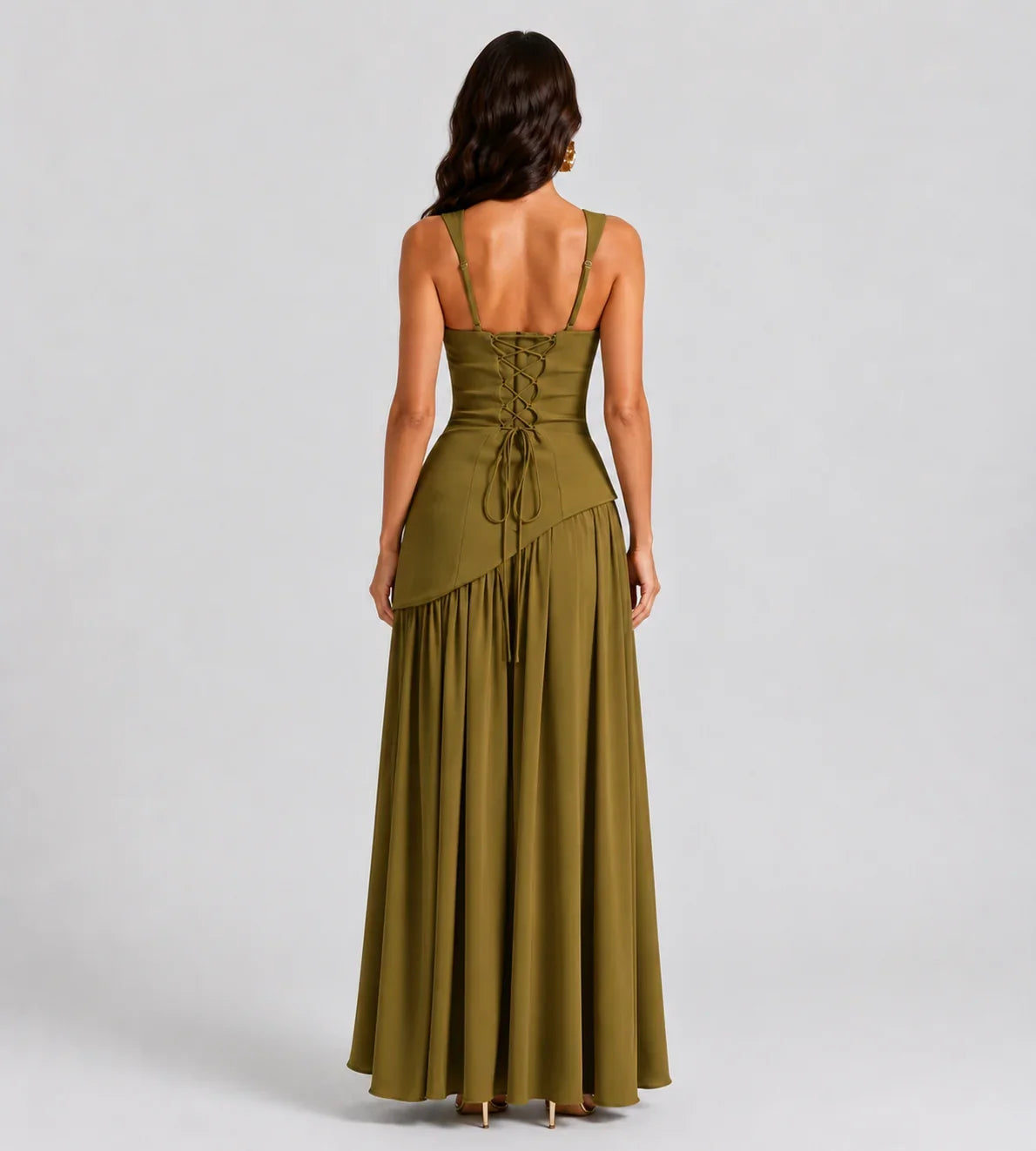 Vivienne Draped Slit Maxi Dress - Olive Green