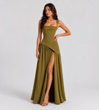 Vivienne Draped Slit Maxi Dress - Olive Green
