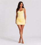 Sabine Draped Corset Mini Dress - Lemon
