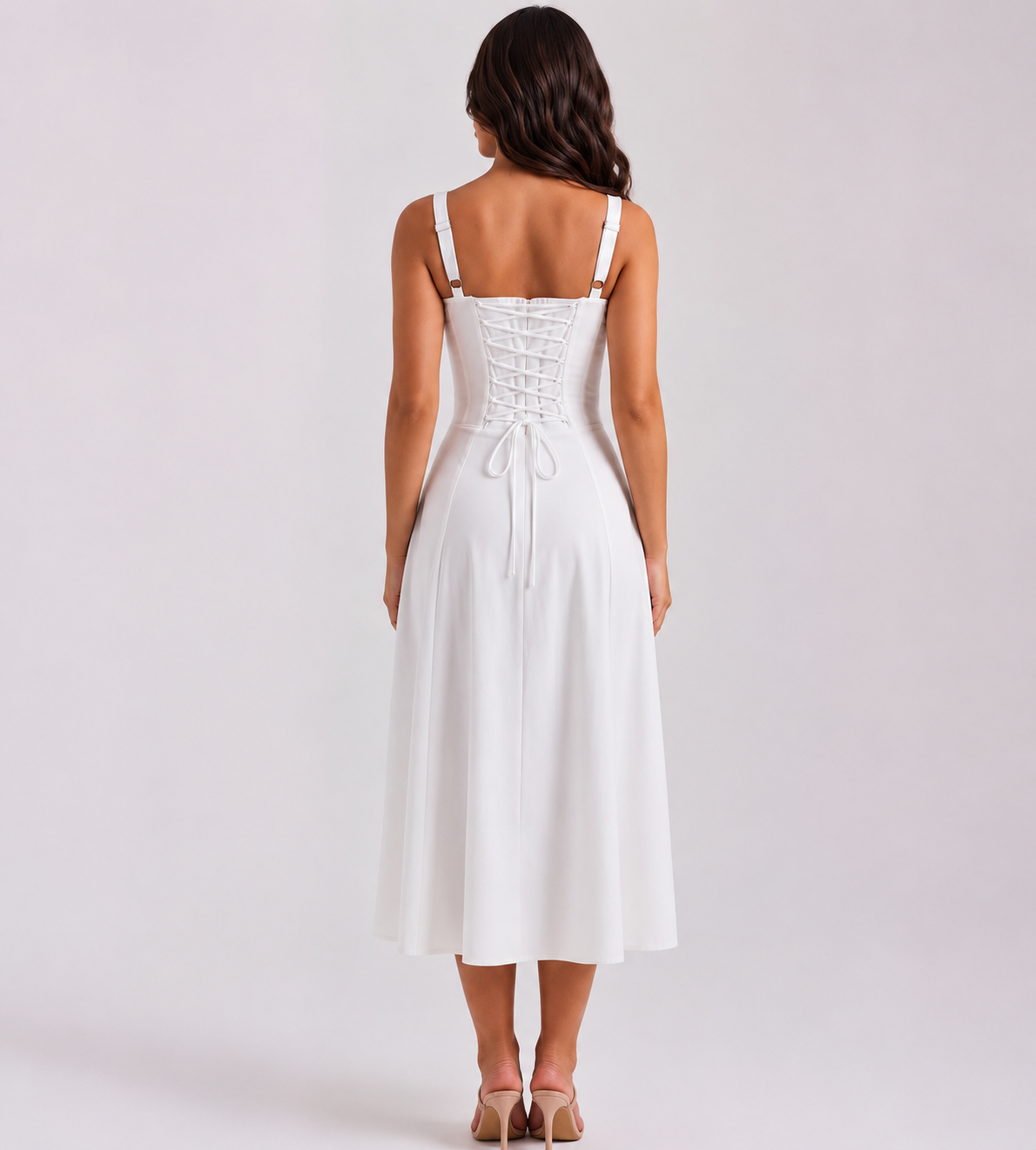 Marielle Ruched Corset Midi Dress - White