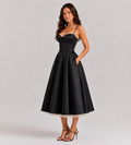 Odette Tulle Corset Midi Dress - Black