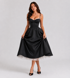 Odette Tulle Corset Midi Dress - Black