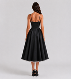 Odette Tulle Corset Midi Dress - Black