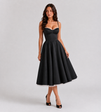 Odette Tulle Corset Midi Dress - Black