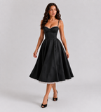 Odette Tulle Corset Midi Dress - Black
