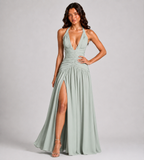 Seraphina Ruched Halter Maxi Dress - Sage