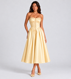 Elodie Lace-Trim Corset Midi Dress - Butter Yellow