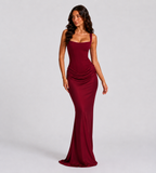 Alessia Cowl-Drape Corset Maxi Dress - Red