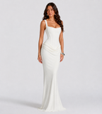 Alessia Cowl-Drape Corset Maxi Dress - White