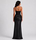 Isolde One-Shoulder Satin Maxi Dress - Black