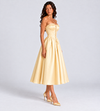 Elodie Lace-Trim Corset Midi Dress - Butter Yellow
