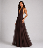 Elowen Draped Chiffon Halter Maxi Dress - Brown