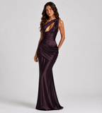 Isolde One-Shoulder Satin Maxi Dress - Plum