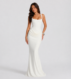 Alessia Cowl-Drape Corset Maxi Dress - White