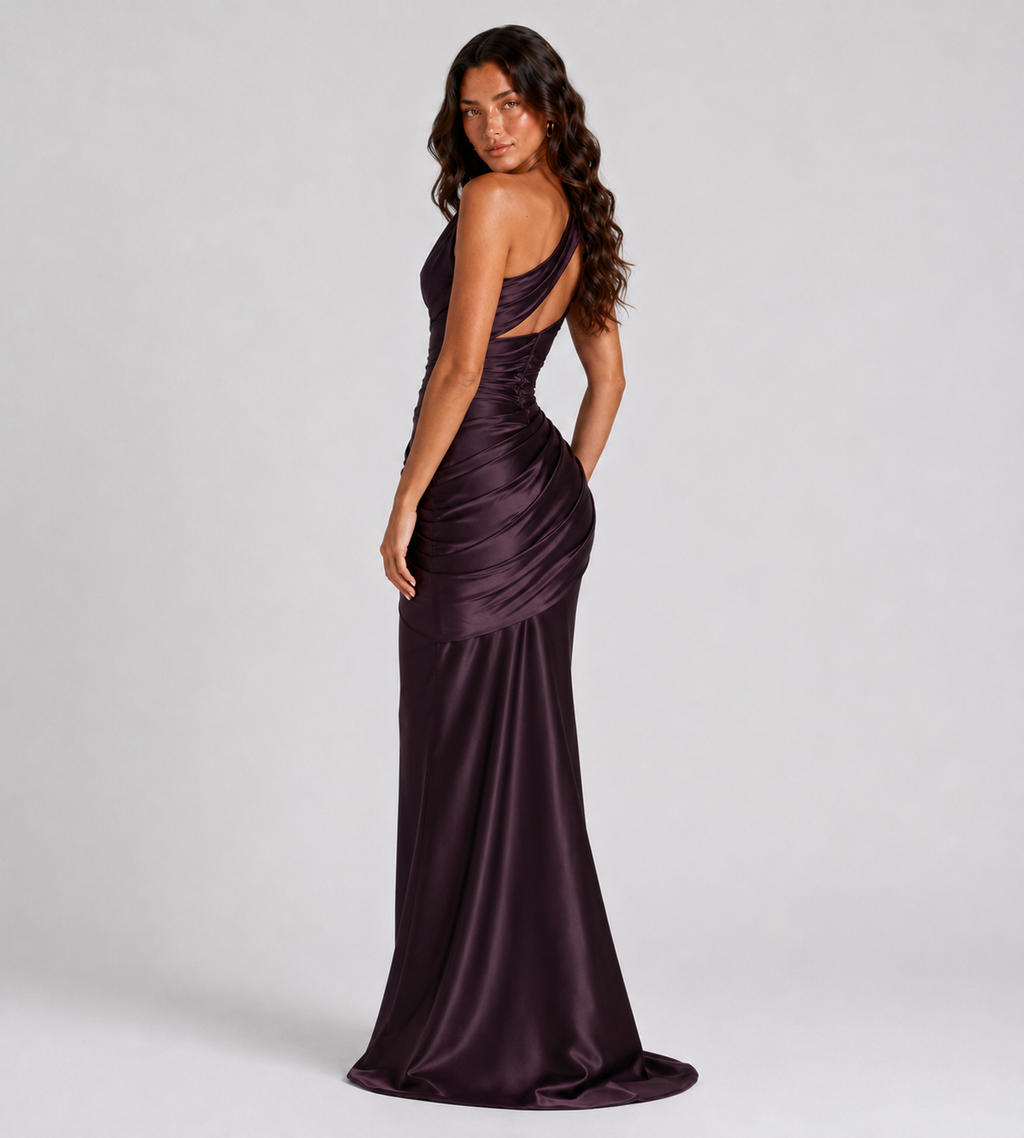 Isolde One-Shoulder Satin Maxi Dress - Plum