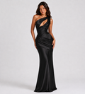 Isolde One-Shoulder Satin Maxi Dress - Black