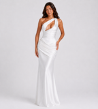 Isolde One-Shoulder Satin Maxi Dress - White