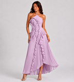 Evelina Pleated Ruffle Halter Maxi Dress - Lilac