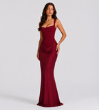 Alessia Cowl-Drape Corset Maxi Dress - Red